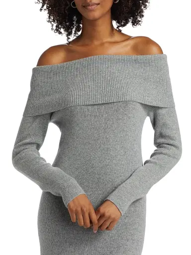 Saks Fifth Avenue Women's Ribbed Cashmere Midi-Dress - Flannel - Size Large | Thumbnail 6