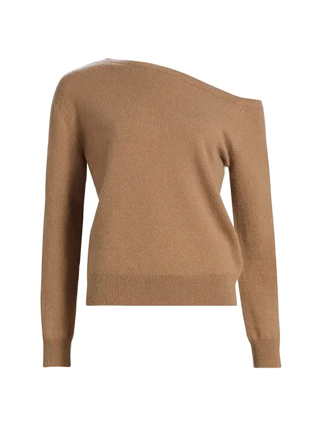 Women's One-Shoulder Cashmere Sweater - Heritage Brown