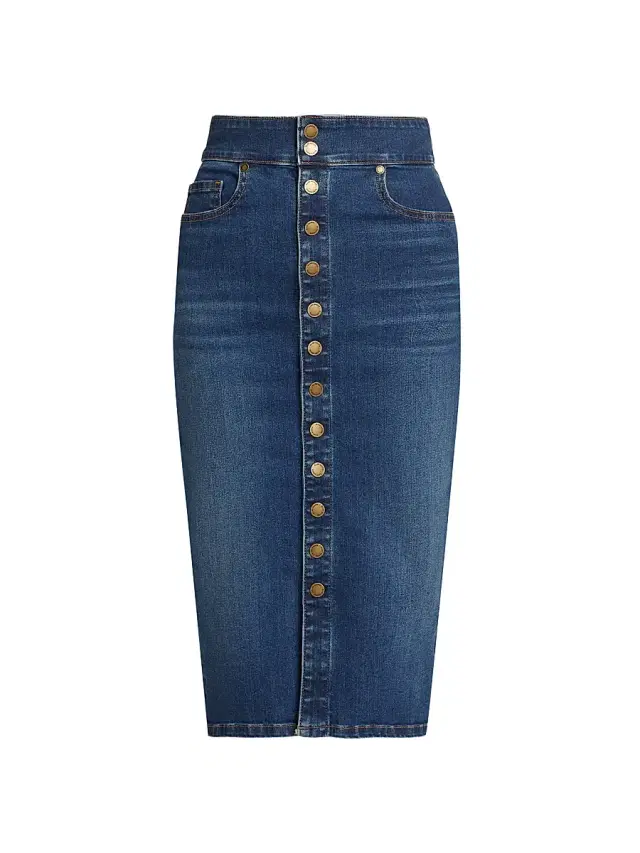 Ramy Brook Women's Karter Denim High-Waisted Midi-Skirt - Medium Wash