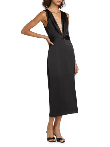 Ramy Brook Women's Talon Satin Plunge Midi-Dress - Black | Thumbnail 3 Ramy Brook Women's Talon Satin Plunge Midi-Dress - Black | Thumbnail 3