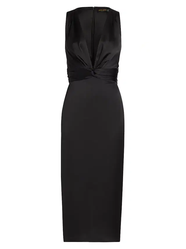 Ramy Brook Women's Talon Satin Plunge Midi-Dress - Black