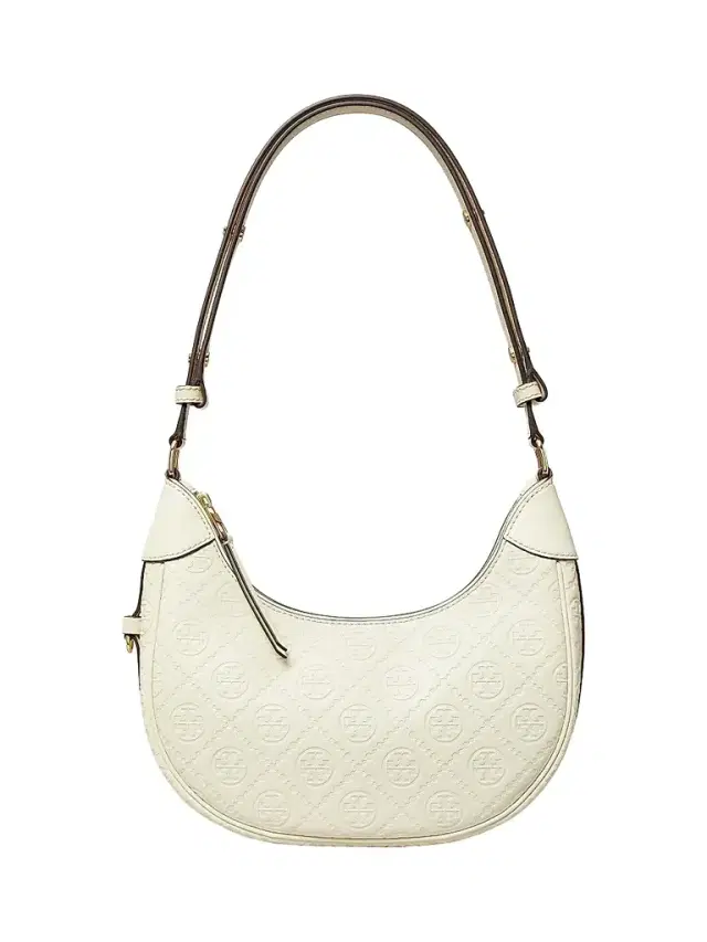 Tory Burch Women's T Monogram Debossed Leather Crescent Bag - Light Cream
