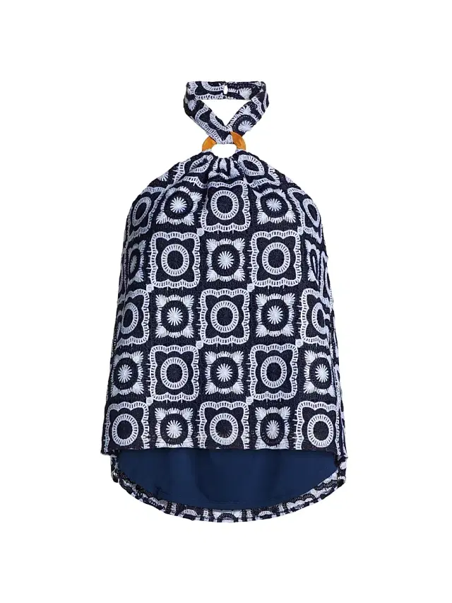 Ramy Brook Women's Bessie Crochet O-Ring Halter Top - Spring Navy Crochet