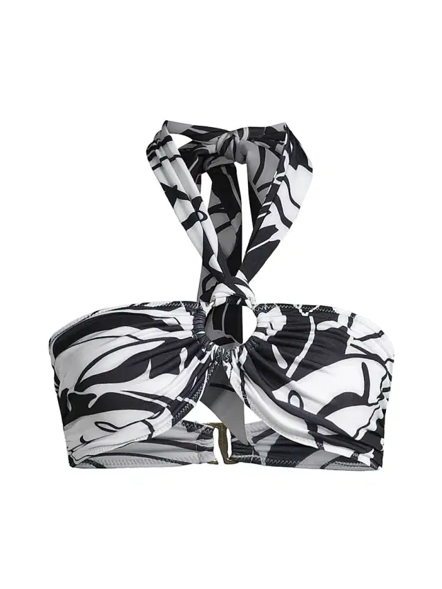 Ramy Brook Women's Marie Palm Print Bikini Top - Black White Exotic Palm