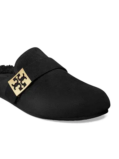 Tory Burch Women's Mellow Faux-Shearling Suede Mules - Black | Thumbnail 4 Tory Burch Women's Mellow Faux-Shearling Suede Mules - Black | Thumbnail 4