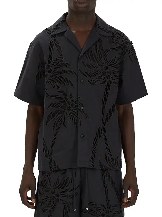 Men's Eyelet Palm Camp Shirt - Black
