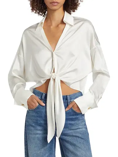 Ramy Brook Women's Farrah Silk Tie-Front Shirt - | Thumbnail 3 Ramy Brook Women's Farrah Silk Tie-Front Shirt - | Thumbnail 3