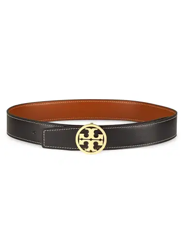 Tory Burch Women's Miller Smooth Reversible Leather Belt - Black Whiskey Gold - Size XS | Thumbnail 1 Tory Burch Women's Miller Smooth Reversible Leather Belt - Black Whiskey Gold - Size XS | Thumbnail 1