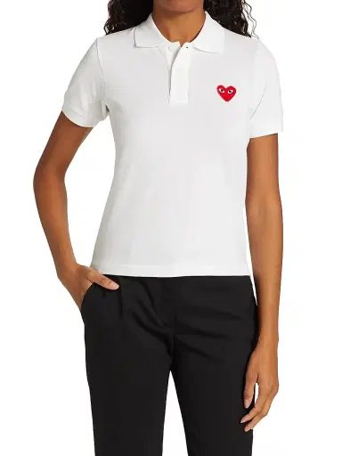 Comme des Garçons PLAY Women's Embroidered Heart Polo Shirt - White - Size Large | Thumbnail 2 Comme des Garçons PLAY Women's Embroidered Heart Polo Shirt - White - Size Large | Thumbnail 2