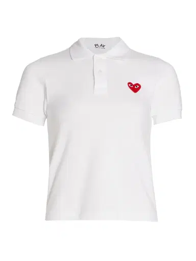 Comme des Garçons PLAY Women's Embroidered Heart Polo Shirt - White - Size Large | Thumbnail 1 Comme des Garçons PLAY Women's Embroidered Heart Polo Shirt - White - Size Large | Thumbnail 1