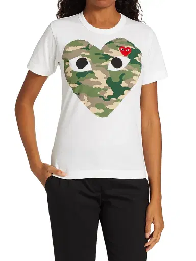 Comme des Garçons PLAY Women's Large Camouflage Heart Tee - White - Size Medium | Thumbnail 2