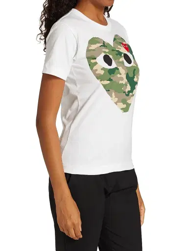 Comme des Garçons PLAY Women's Large Camouflage Heart Tee - White - Size Medium | Thumbnail 3