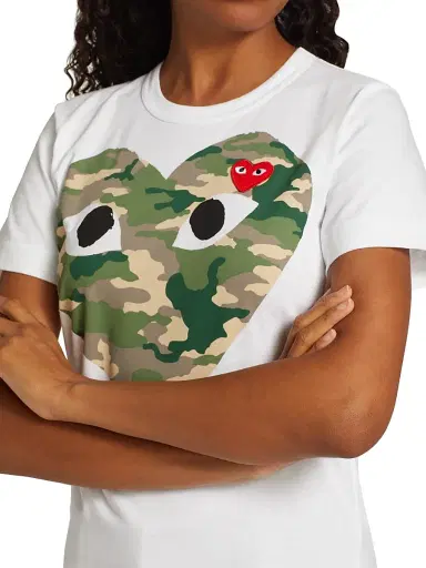 Comme des Garçons PLAY Women's Large Camouflage Heart Tee - White - Size Medium | Thumbnail 5