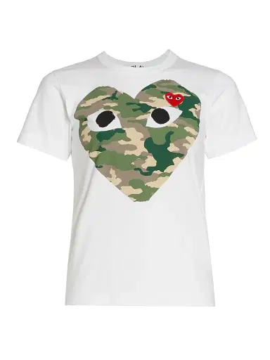 Comme des Garçons PLAY Women's Large Camouflage Heart Tee - White - Size Medium | Thumbnail 1