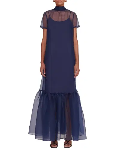 Staud Women's Calluna Bow-Back Organza Gown - Navy - Size Small | Thumbnail 2 Staud Women's Calluna Bow-Back Organza Gown - Navy - Size Small | Thumbnail 2