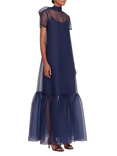 Staud Women's Calluna Bow-Back Organza Gown - Navy - Size Small | Thumbnail 4 Staud Women's Calluna Bow-Back Organza Gown - Navy - Size Small | Thumbnail 4