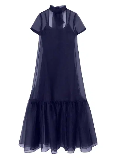 Staud Women's Calluna Bow-Back Organza Gown - Navy - Size Small | Thumbnail 1 Staud Women's Calluna Bow-Back Organza Gown - Navy - Size Small | Thumbnail 1
