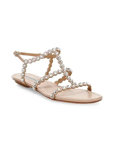 Aquazzura Women's Tequila Crystal-Embellished Leather Flat Sandals | Thumbnail 2