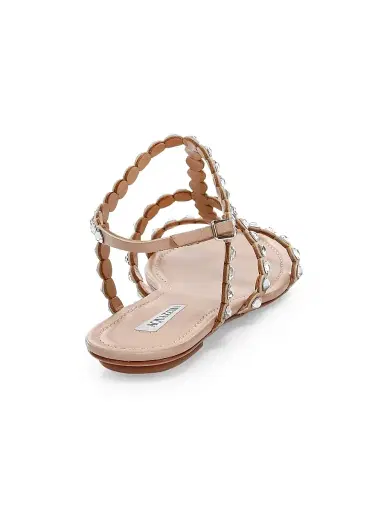 Aquazzura Women's Tequila Crystal-Embellished Leather Flat Sandals | Thumbnail 3