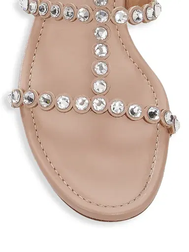 Aquazzura Women's Tequila Crystal-Embellished Leather Flat Sandals - Powder Pink - Size 5 | Thumbnail 4 Aquazzura Women's Tequila Crystal-Embellished Leather Flat Sandals - Powder Pink - Size 5 | Thumbnail 4