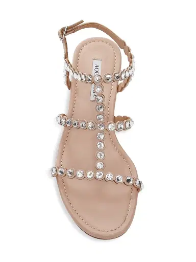 Aquazzura Women's Tequila Crystal-Embellished Leather Flat Sandals | Thumbnail 5