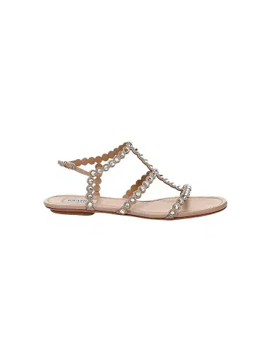 Aquazzura Women's Tequila Crystal-Embellished Leather Flat Sandals | Thumbnail 1