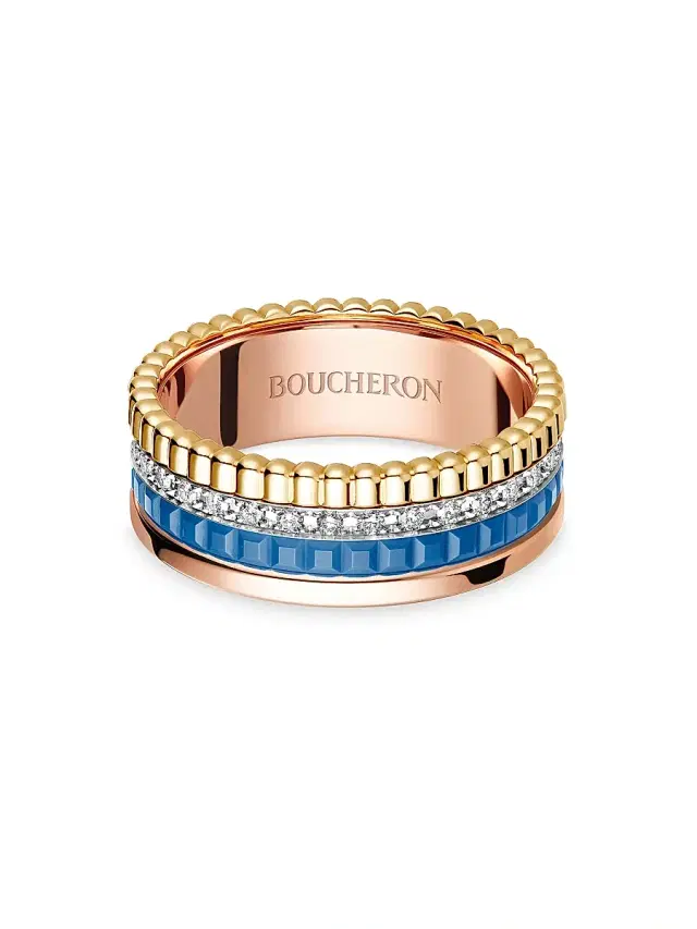 Women's Quatre Blue Edition Tri-Tone 18K Gold, HyCeram & 0.24 TCW Diamond Ring