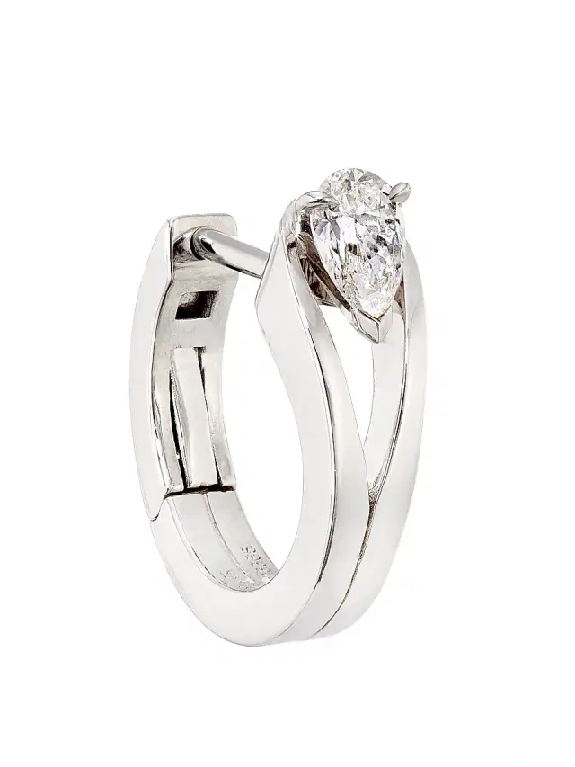 Women's Serti Inversé 18K White Gold & Diamond Single Hoop Earring - White Gold