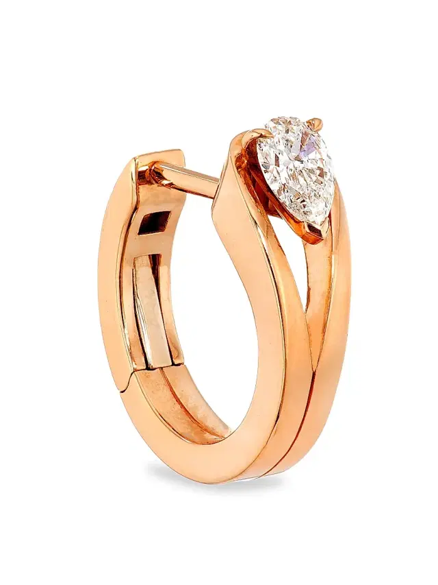 Women's Serti Inversé 18K Rose Gold & Diamond Single Hoop Earring - Rose Gold