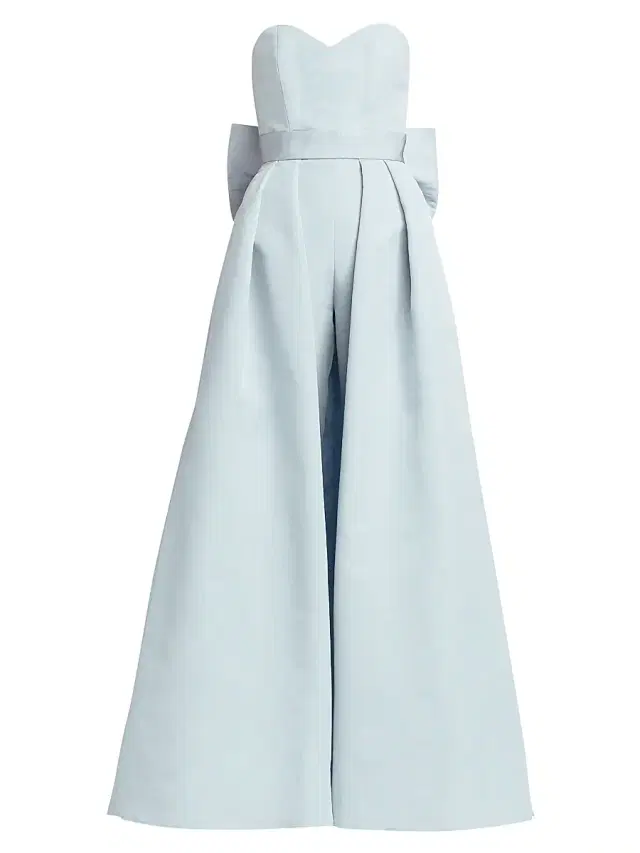 Alexia María Women's Silk Faille Bow Back Convertible Skirt Jumpsuit - Light Blue