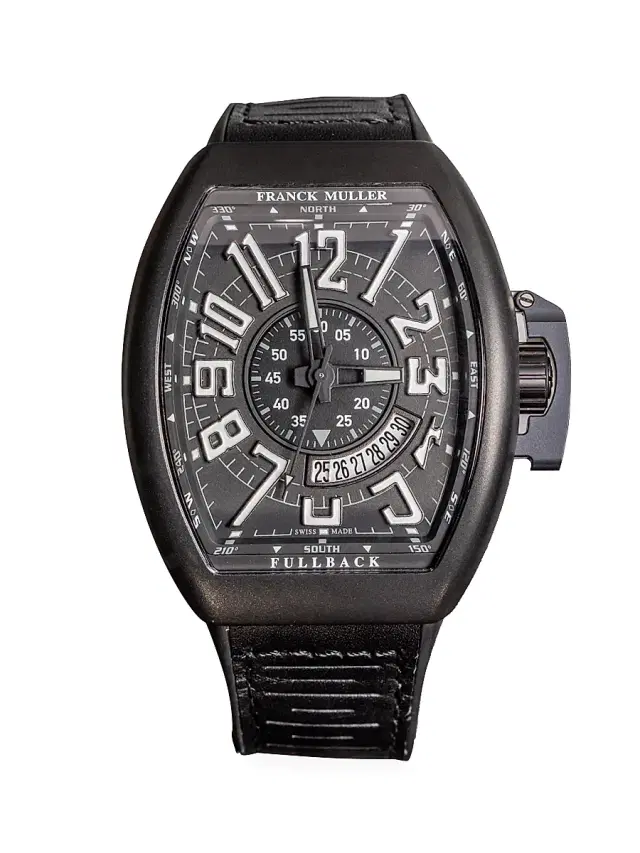 Men's Vanguard Brushed Titanium, Leather & Rubber Strap Watch - Black