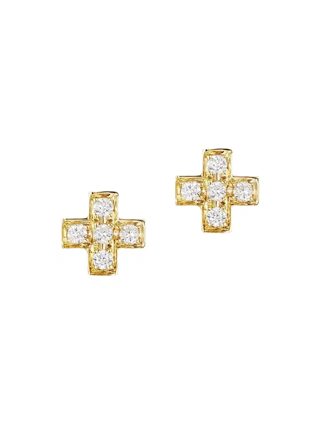 Women's Stud Club 14K-Yellow-Gold & Diamond Cross Stud Earring - Yellow Gold