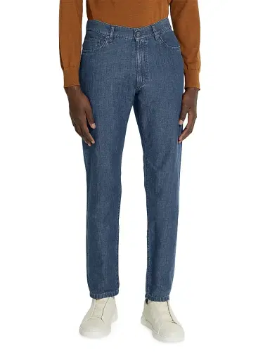 Zegna Men's Rinse-Washed Cotton and Linen Roccia Jeans - Blue - Size 38 | Thumbnail 2