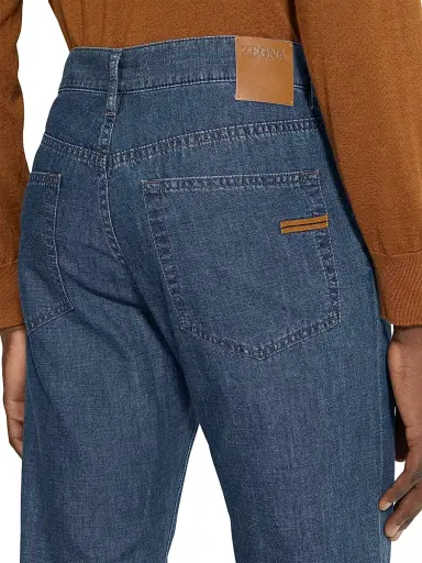 Zegna Men's Rinse-Washed Cotton and Linen Roccia Jeans - Blue - Size 38 | Thumbnail 5
