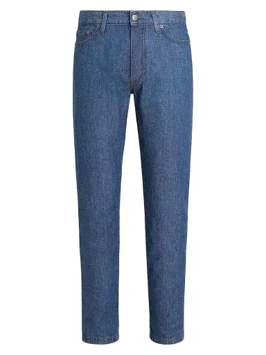 Zegna Men's Rinse-Washed Cotton and Linen Roccia Jeans - Blue - Size 38 | Thumbnail 1