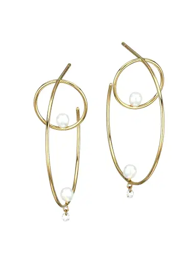 Persée Women's Turn Around 18K Yellow Gold, Faux Pearl & Diamond Creole Hoop Earrings | Thumbnail 1