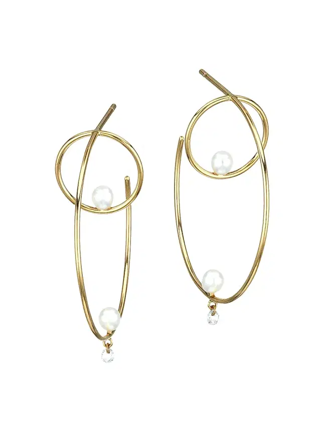 Persée Women's Turn Around 18K Yellow Gold, Faux Pearl & Diamond Creole Hoop Earrings