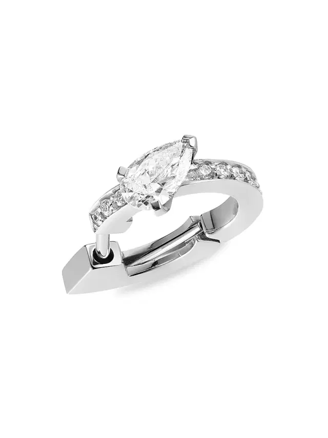 Women's Harvest 18K White Gold & Diamond Single Hoop Earring - White Gold Women's Harvest 18K White Gold & Diamond Single Hoop Earring - White Gold