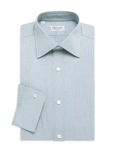 Charvet Men's Mini Windowpane Check Dress Shirt | Thumbnail 1 Charvet Men's Mini Windowpane Check Dress Shirt | Thumbnail 1