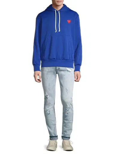 Comme des Garçons PLAY Men's Red Heart Pullover Hoodie Sweatshirt - Navy - Size Medium | Thumbnail 2