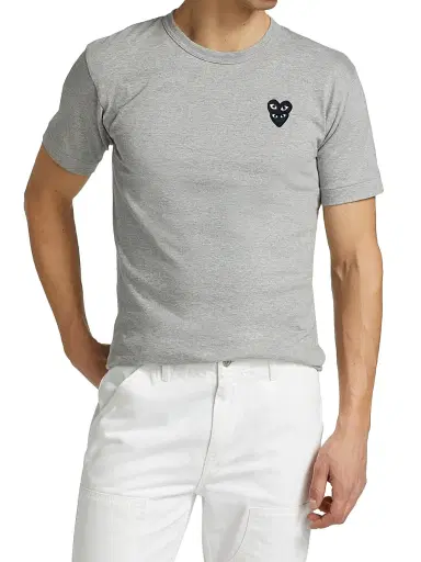 Comme des Garçons PLAY Men's Play Double Heart T-Shirt - Grey - Size Small | Thumbnail 3