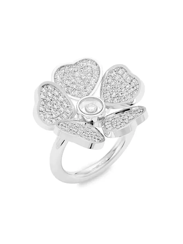 Women's Happy Hearts Flowers 18K White Gold & Diamond Ring