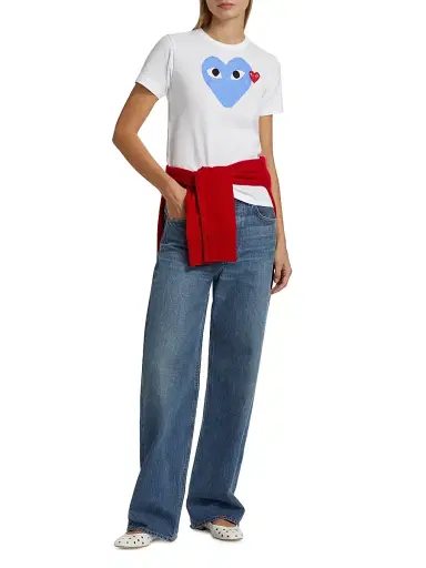 Comme des Garçons PLAY Women's Double Heart T-Shirt - Blue - Size XS | Thumbnail 2