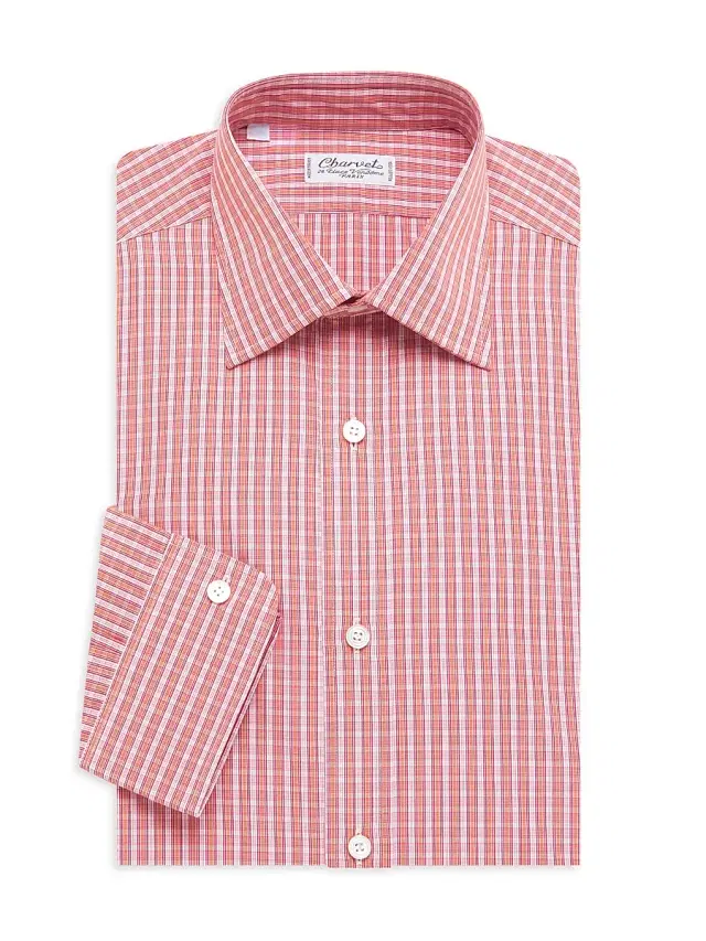 Charvet Men's Small Windowpane Plaid Tonal Silk Dress Shirt - Rust