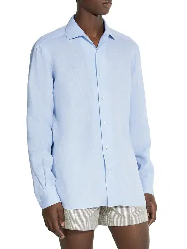Zegna Men's Linen Shirt - Light Blue - Size XXXL | Thumbnail 2 Zegna Men's Linen Shirt - Light Blue - Size XXXL | Thumbnail 2