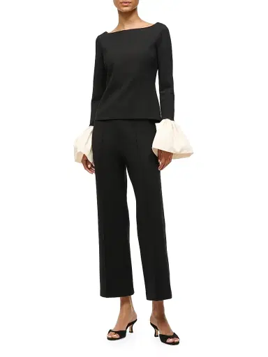 Staud Women's Paige Jersey Contrast-Cuff Top | Thumbnail 2 Staud Women's Paige Jersey Contrast-Cuff Top | Thumbnail 2
