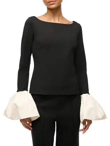 Staud Women's Paige Jersey Contrast-Cuff Top | Thumbnail 3 Staud Women's Paige Jersey Contrast-Cuff Top | Thumbnail 3