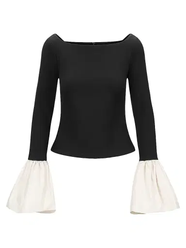 Staud Women's Paige Jersey Contrast-Cuff Top | Thumbnail 1 Staud Women's Paige Jersey Contrast-Cuff Top | Thumbnail 1