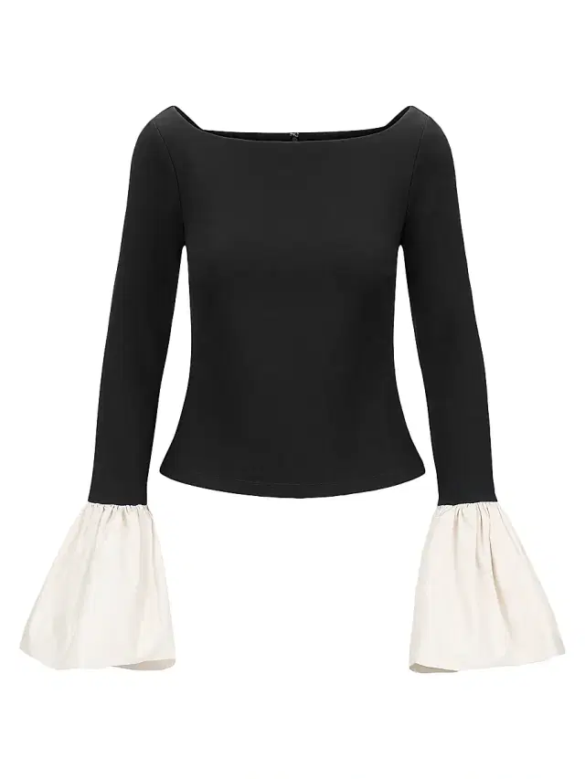 Staud Women's Paige Jersey Contrast-Cuff Top - Black