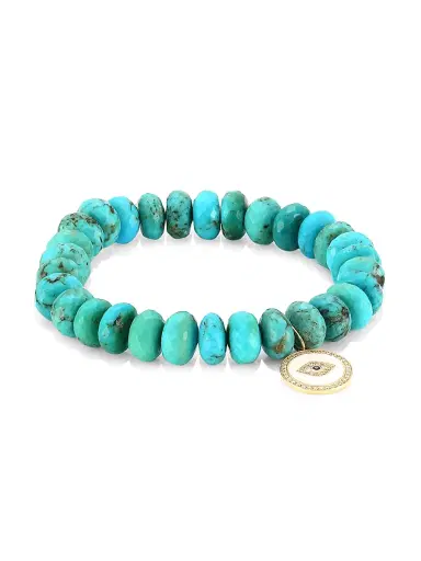 Sydney Evan Women's 14K Yellow Gold, 0.18 TCW Diamond, Sapphire & Turquoise Evil Eye Beaded Bracelet - Turquoise | Thumbnail 1